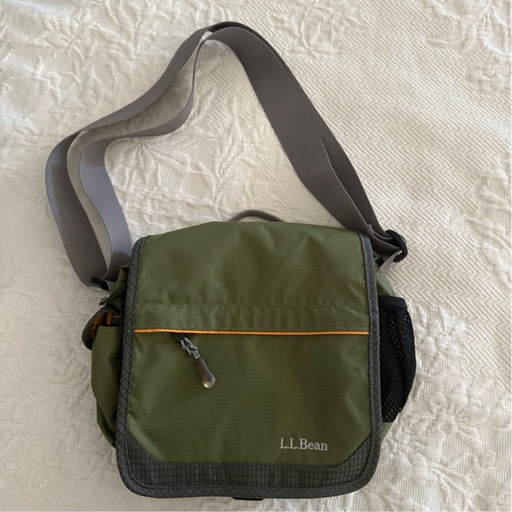 L.L. Bean Khaki Green Nylon Convertible Flap Front Day Bag